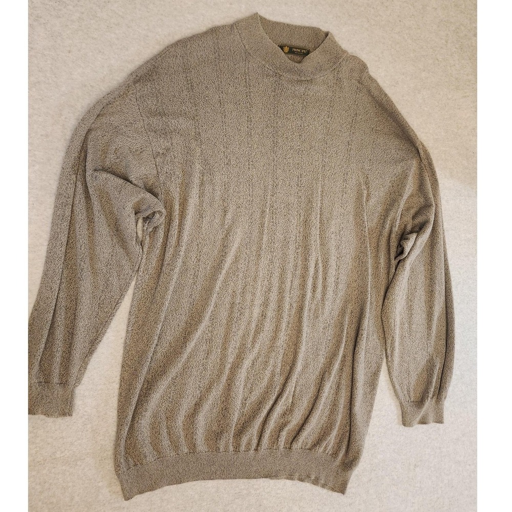 Principe Sweater Mens Large‎ Brown Made In Italy Mock Neck Textured Knit